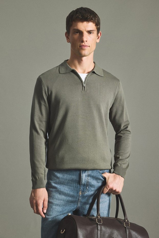Standard Fit Half Zip Polo Collar Knitwear Basic Sweater H7595Ax26Au
