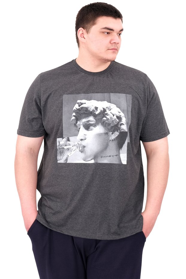 Mode XL Large Size Men's T-Shirt Crew Neck Statue U25027 Anthracite