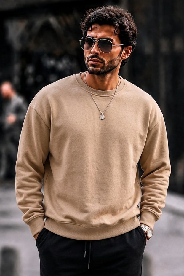 Men's Thick Woven Red A.Beige Sweatshirt