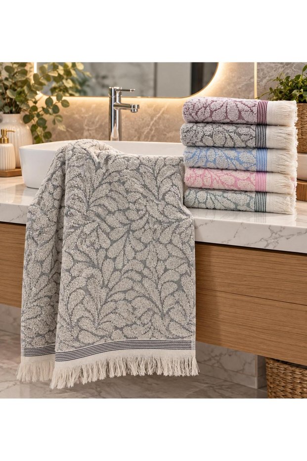 50x90 Madam Authentic 100% Cotton Coco Pattern Fringed Hand and Face Towel 6 Pieces