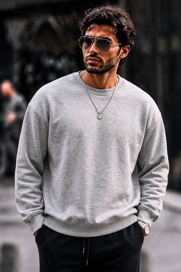 Men's Thick Woven Red A.Grey Sweatshirt