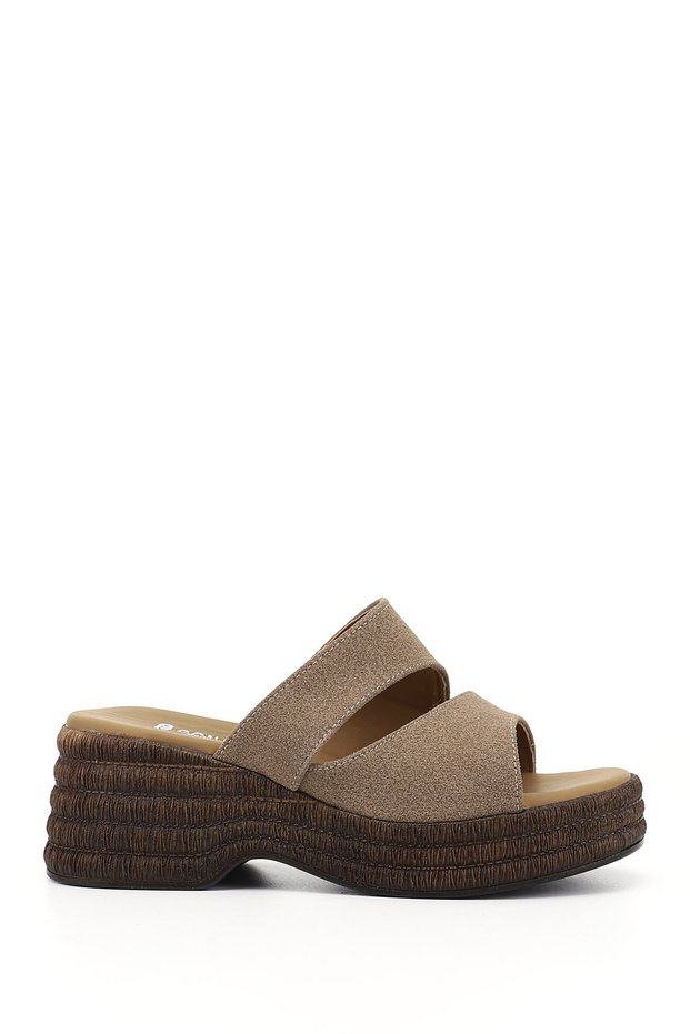 Women's Mink Suede Wedge Heeled Slippers