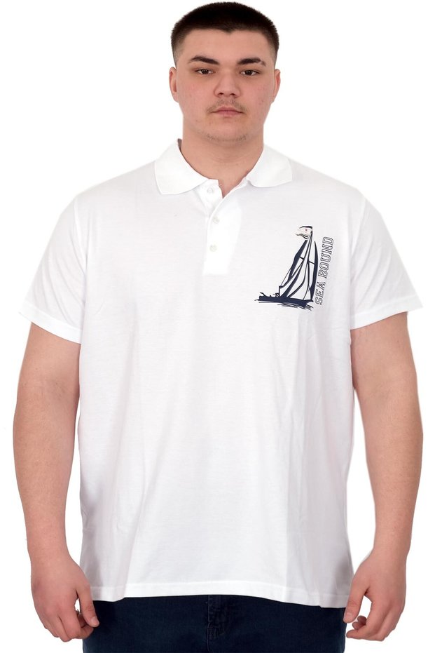 Fashion XL Large Size Men's T-Shirt Polo Sea Bound U25303 White