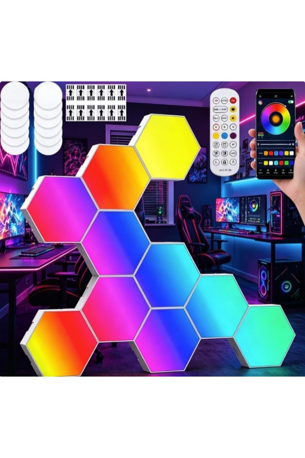 مصباح سداسي ذكي بتقنية البلوتوث، أضواء لوحة داخلية بألوان RGB مع تطبيق وتحكم عن بُعد ذكي