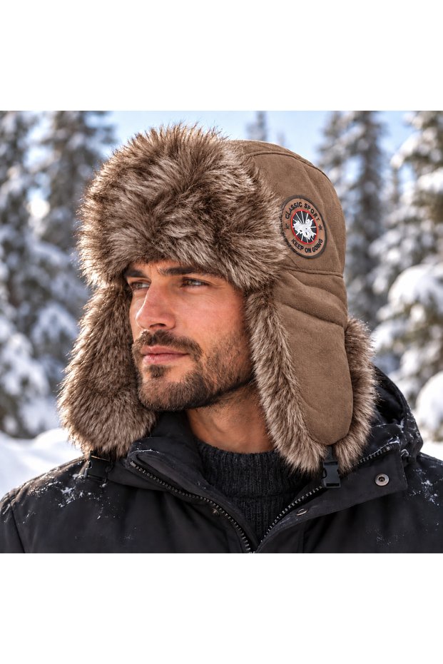 70% Cotton 30% Acrylic, Fur-Lined Russian Pilot Hat (for Women and Men) with Logo