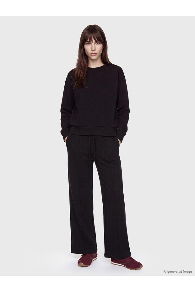 Nevavm Farkıyla Xside Black Interlock Plain Standard & Regular Women's Sweatpants