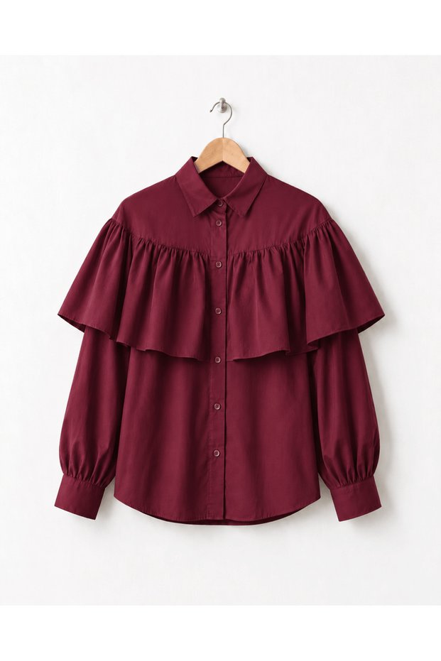 Short Shirt with Cape - 25182 - Burgundy
