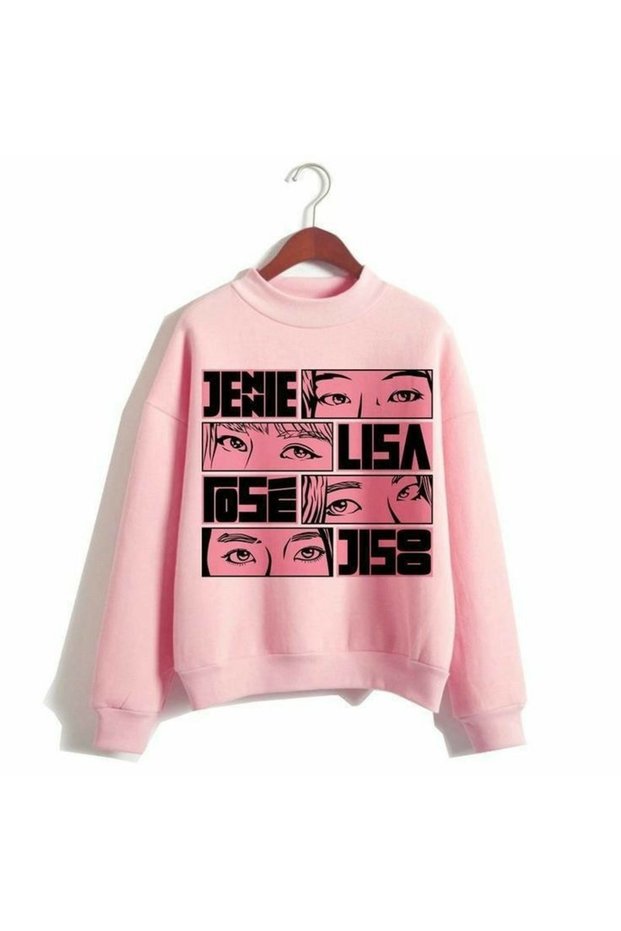 Blackpink Printed Cotton 3 Thread Threaded Crew Neck Oversize Sweatshirt