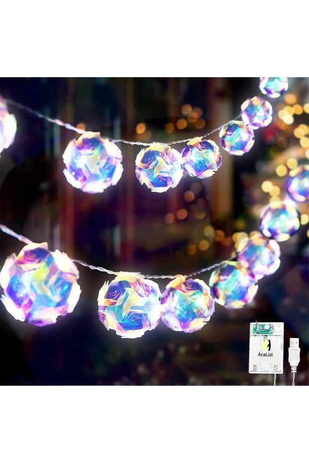 20 مصباح LED على شكل كرة ديسكو مع أضواء مرآة (10 أقدام) - أضواء ساحرة تعمل بالطاقة المزدوجة عبر USB/البطارية | عيد را