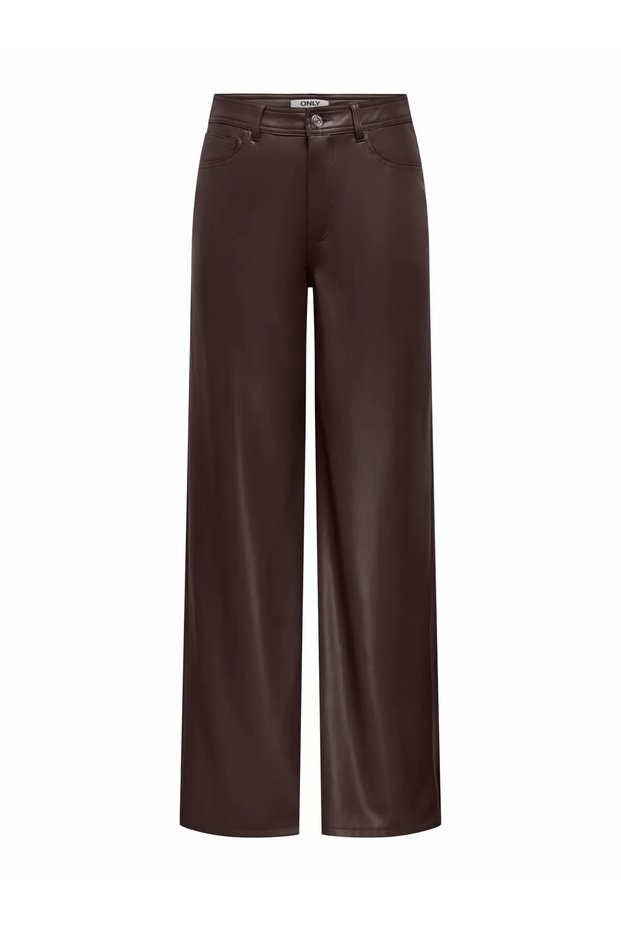 Women's Brown Onlsmooth Hw Faux Leather Wide Pant Cc Pnt Trousers