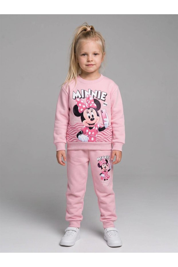 Girl's Patterned 3-Yarn Ruffled Elastic Leg Sweatpants Set - 261164