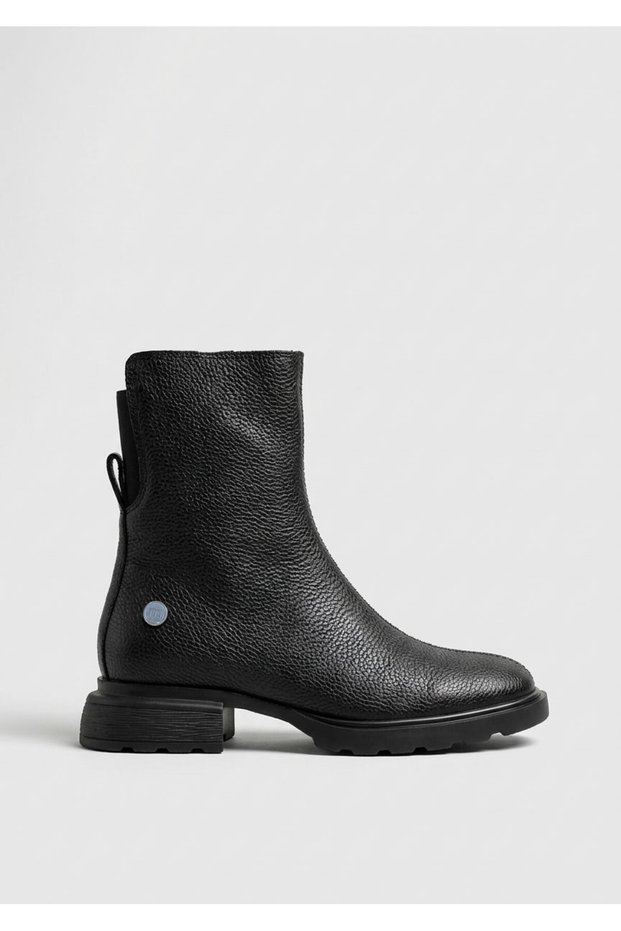 D26Kb-8460 Genuine Leather Boots with Rubber Back Detail and Zipper for Women