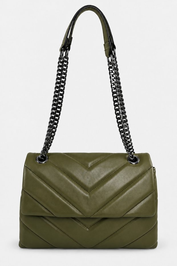 Tahra Women's Quilted Chain Strap Hand and Shoulder Bag-Khaki