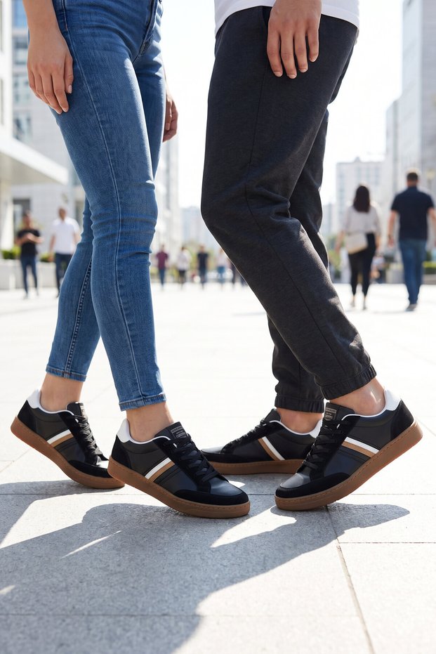 Black-White Lace-Up Unisex Walking and Sports Shoes Sneaker 015