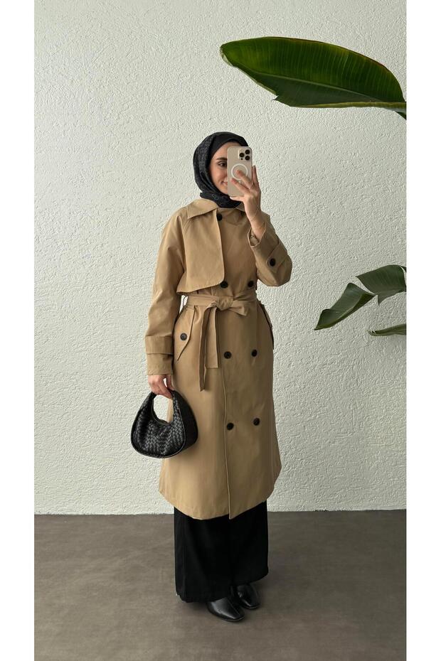 KUŞAKLI TRENÇKOT - CAMEL