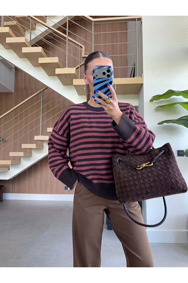 Oversize Striped Wool Textured Sweater
