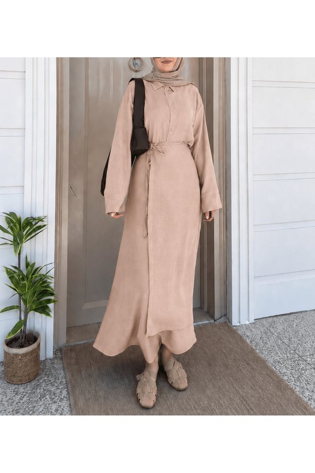 Linen Suit with Side-Piped Skirt - Hpm - Stone