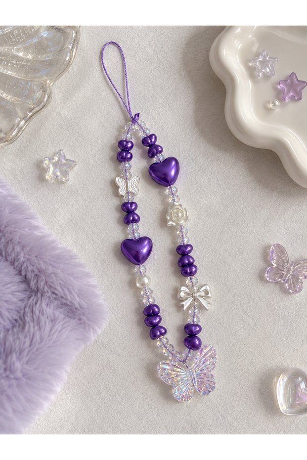 Purple Heart Butterfly Phone Charm Y2K Phone Strap Camera Charm Bag Ornament