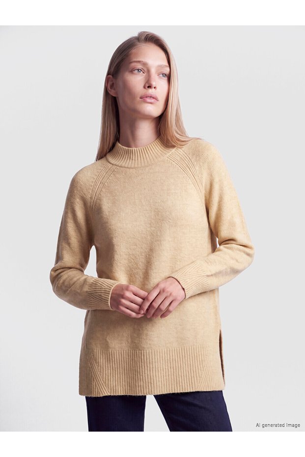 Esvab • Modern & Distinctive Half Fisherman Roba Collar Loose Fit Women's Knitwear Tunic