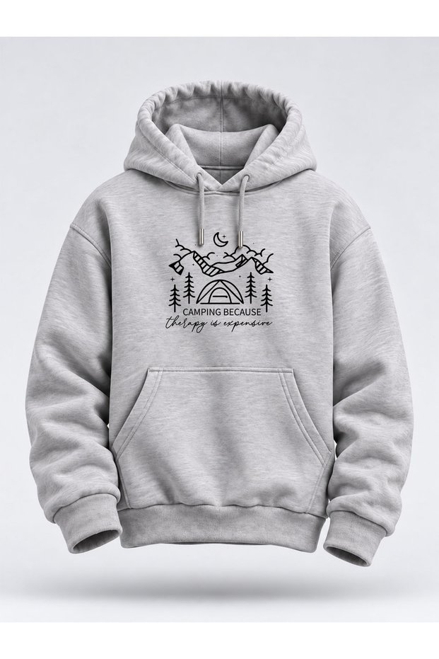 Camping because Therapy Is Expensive Printed Unisex Hoodie – Camping Themed Hooded Sweatshirt