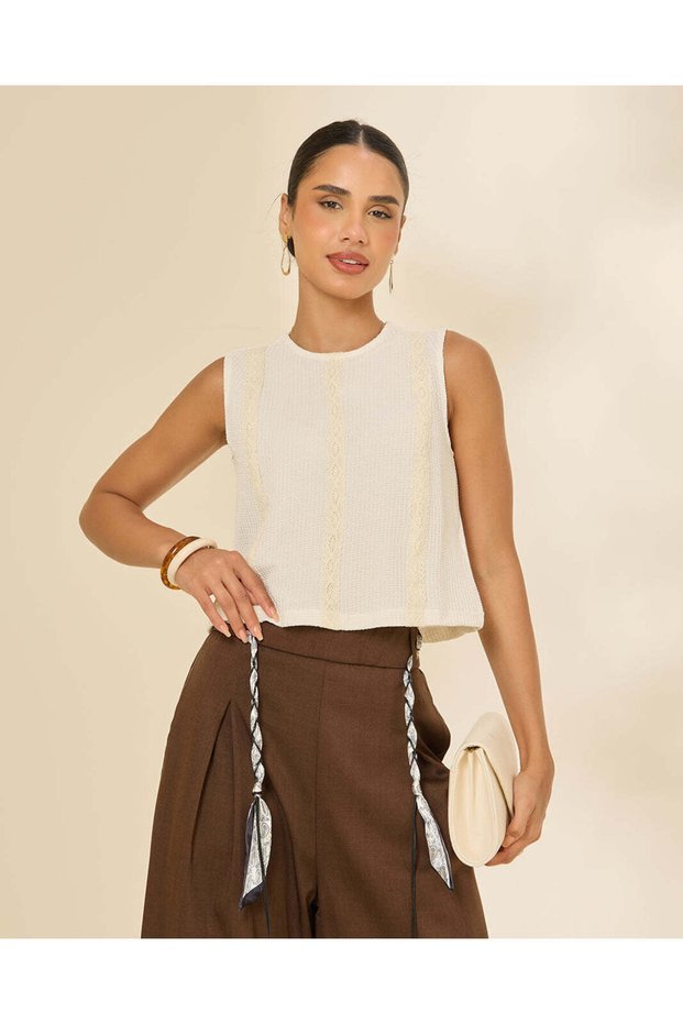Women Ivory Sleeveless Blouse