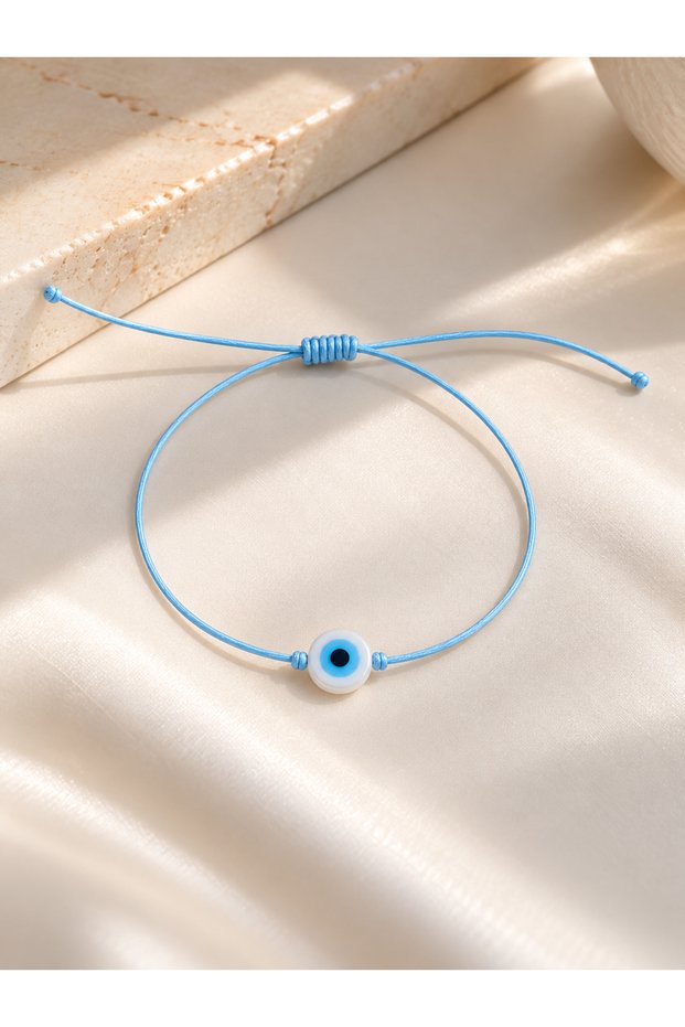 White Glass Evil Eye Beaded Adjustable Lucky Bracelet