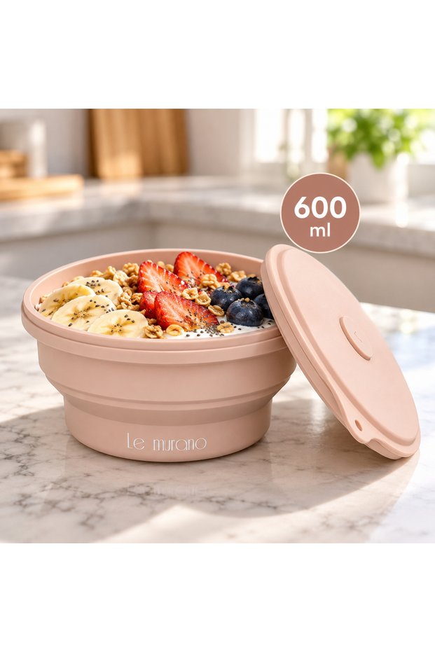 Mori 600 ml Round Collapsible Silicone Storage Container and Bowl with Air-Tight Lid, 100% Platinum Silicone, Bpa-Free, Microwave, Oven, and Freezer Safe – Lm0013/20