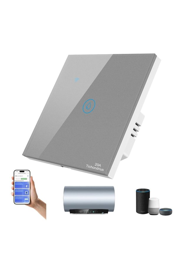 Smart Water Heater Switch 20A, Tuya WiFi Touch, Black