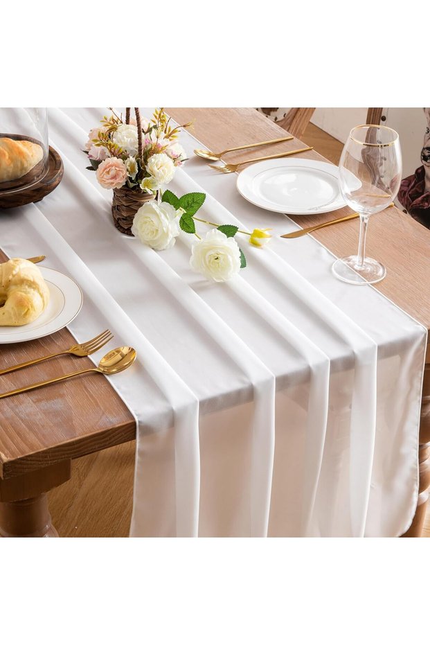 مفرش طاولة من الشيفون مقاس 29×120 بوصة، مفرش طاولة للزفاف، مفرش طاولة من الشاش، ديكور طاولة شفاف بتصميم ريفي