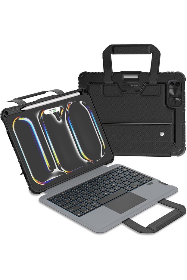 حافظة لوحة مفاتيح Bumper Go لجهاز Apple iPad Pro 11 2024 - لوحة مفاتيح بلوتوث مضاءة خلفياً مع حامل متعدد الزوايا