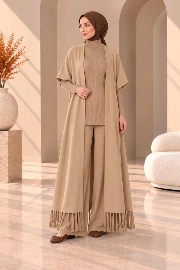 Women's Tasseled Detail Triple Knitwear Set