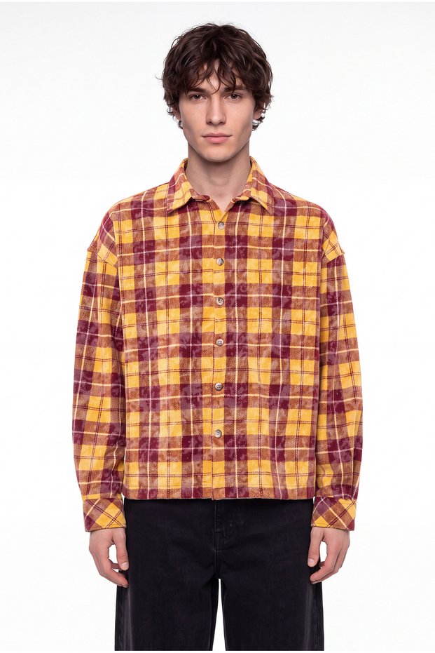 Men's Plaid Long Sleeve Oversize Shirt Yellow