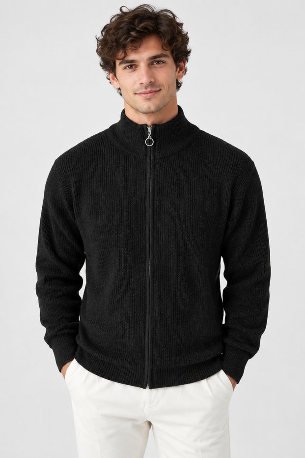 Men's Winter Stand Collar Full Zipper Closure Knitwear Cardigan
