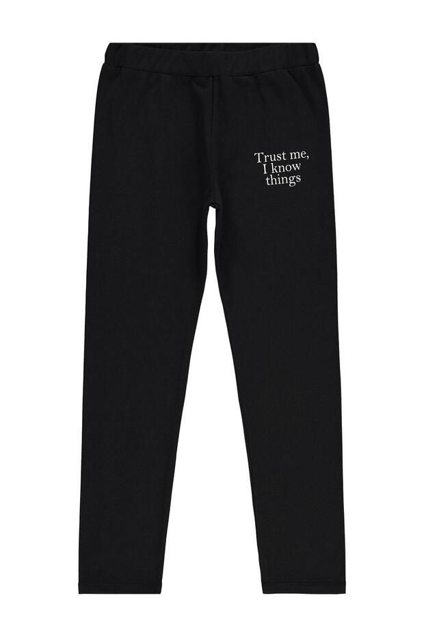 Trust Me Printed Leggings for Ages 10-13 - Black