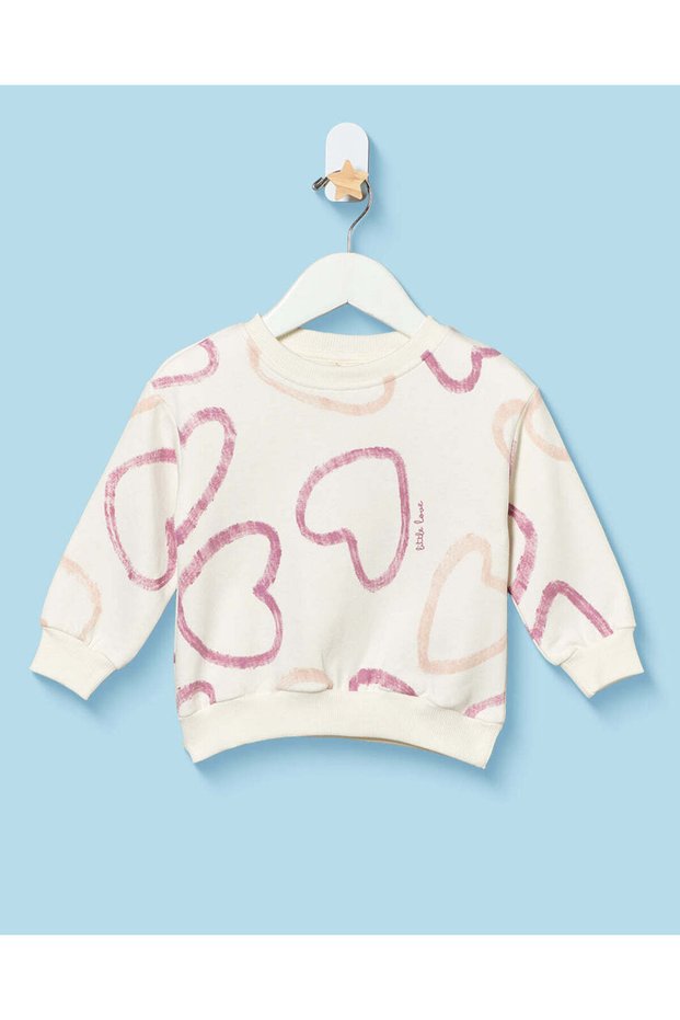 Infant Girls Ivory And Pink Heart Sweatshirt
