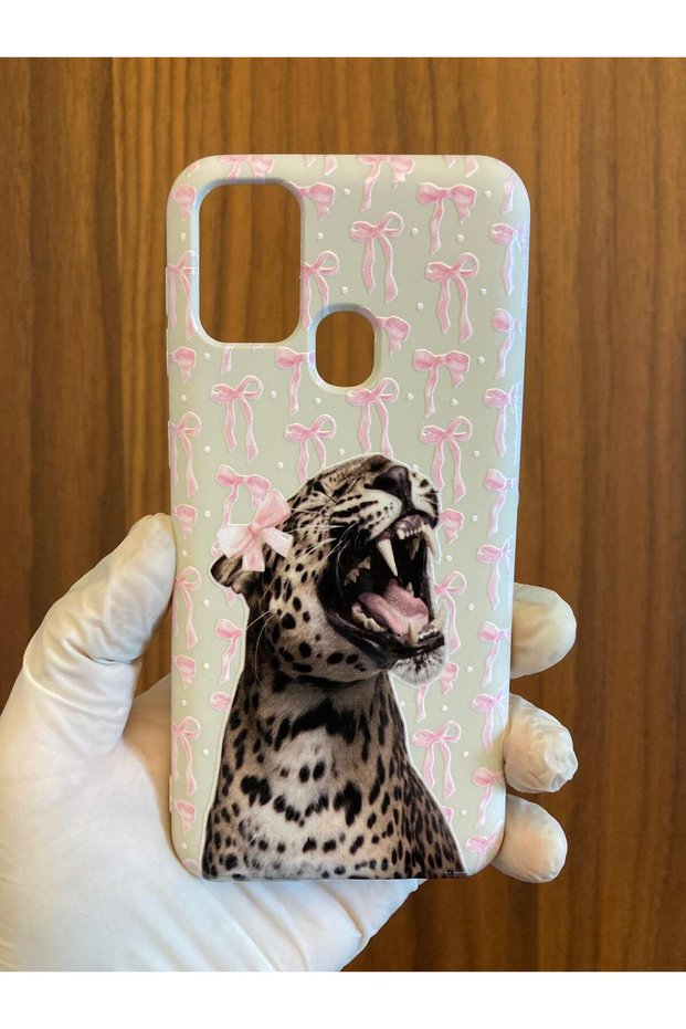 Silicone Phone Case for Samsung Galaxy M31/M21/M30S Leopard Ribbon Bow Printed Inside Velvet
