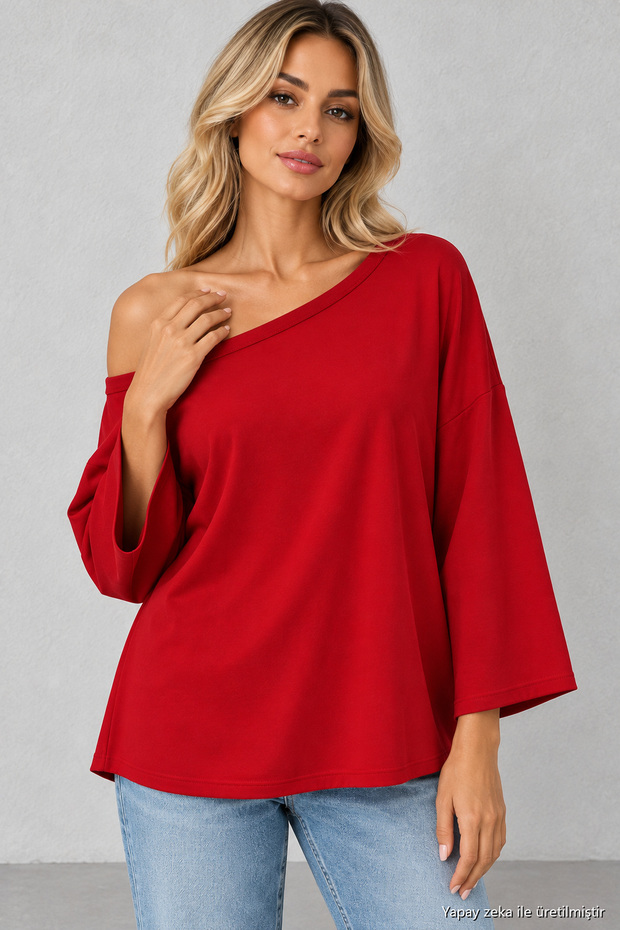 Women's One-Shoulder Open Long Sleeve Loose Oversize Modal Blouse Relaxed Fit Casual Stylish Blouse