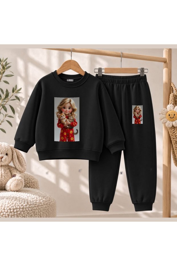 Team Sweatshirt Gils Catsprinted Girls Boys Crew Neck