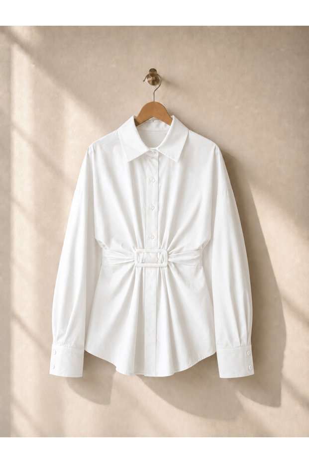 Belt Buckle Detailed Shirt - 4202 - White