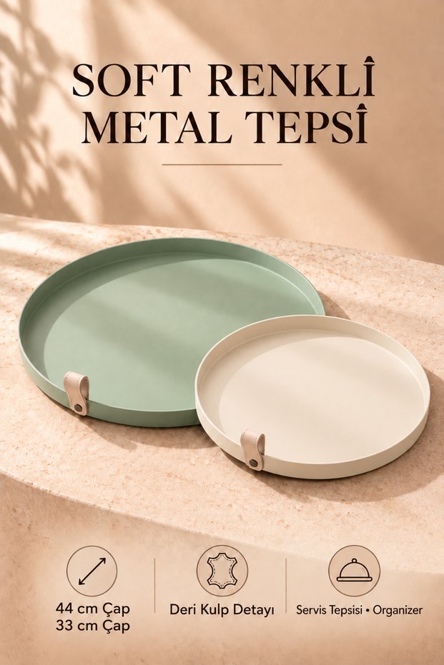 2-Piece Metal Tray Set with Leather Handles – Decorative Presentation and Serving Tray (43 cm / 33 cm)