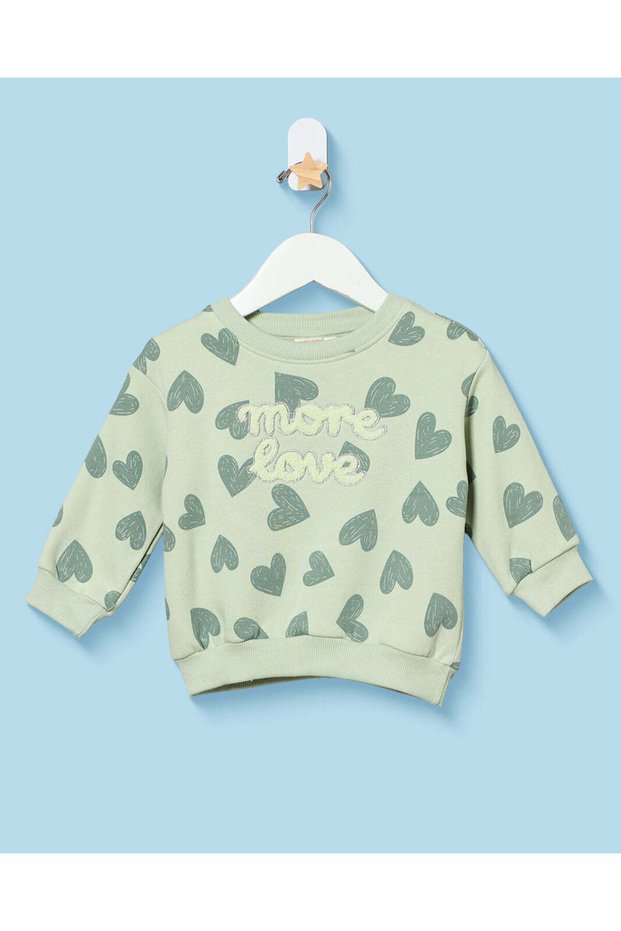 Infant Girls Green Heart Print Sweatshirt