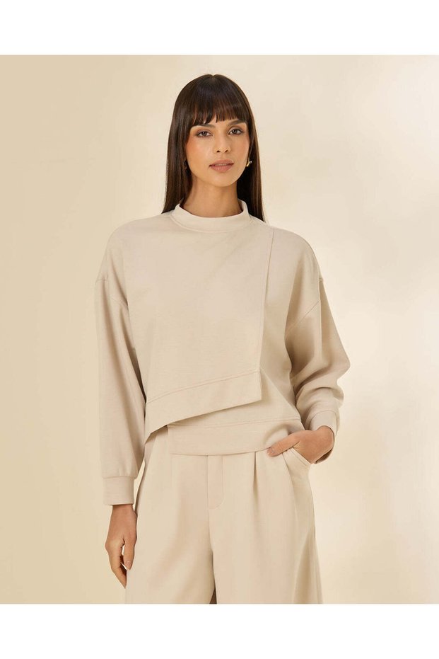 Women Ivory Long Sleeve Sweatshirt
