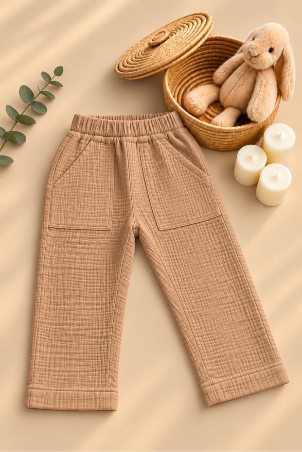 100% Cotton Muslin Children's Pants Girls Boys Unisex | Comfortable Cut Summer - Spring Trousers with Elastic Waist Pockets | 3 Colors | 1-2-3-4 Years Old
