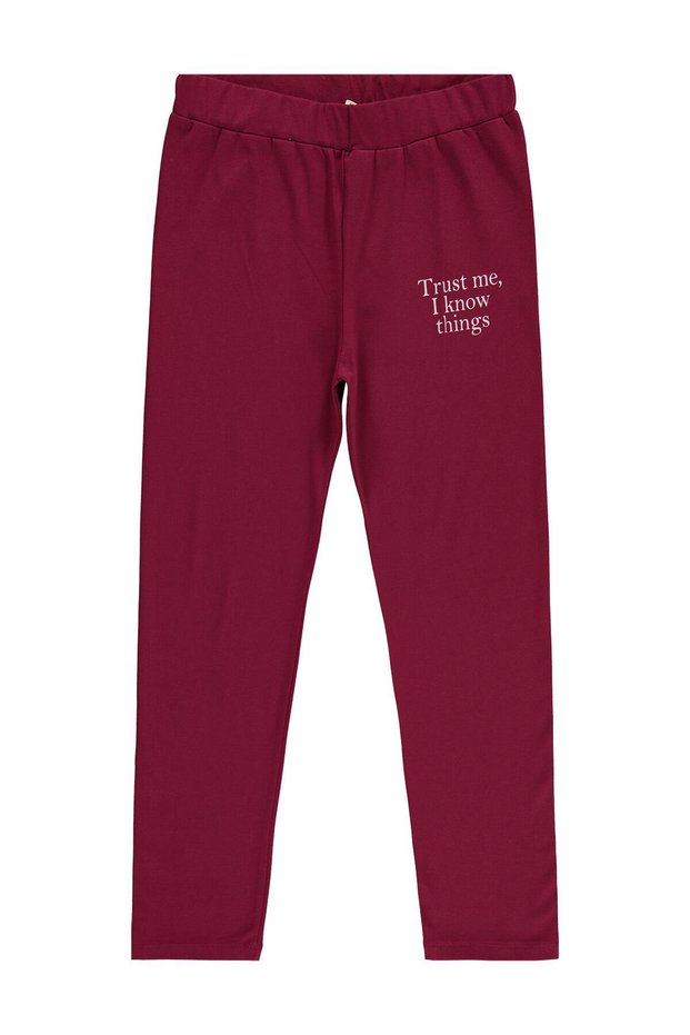 Trust Me Printed Leggings for Ages 10-13 - Burgundy