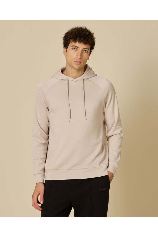 Men Beige Hooded Sweatshirt