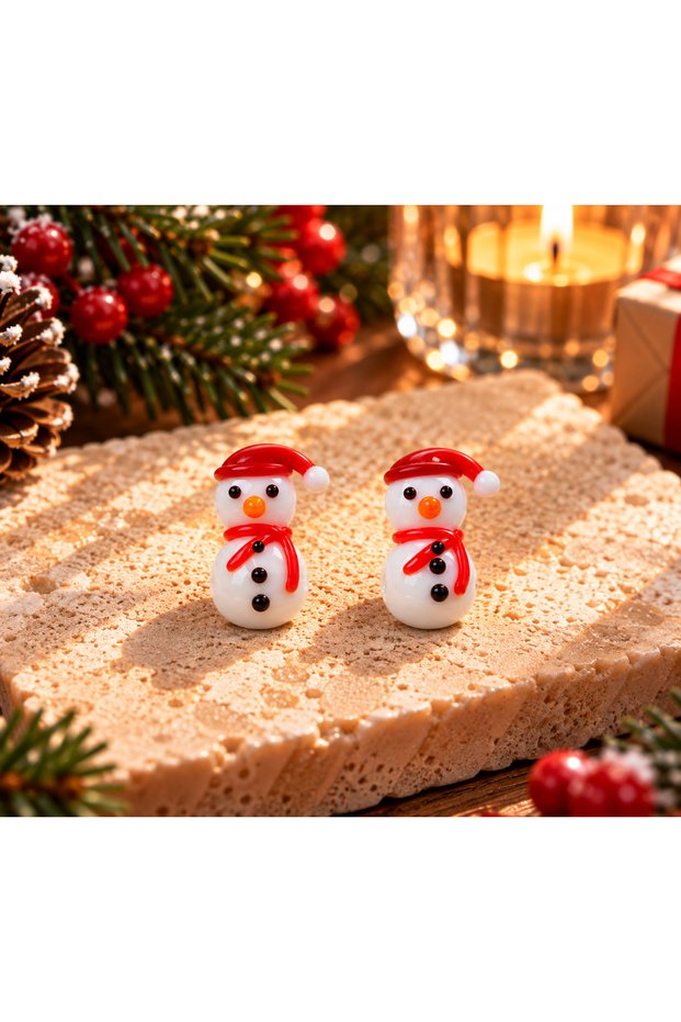 Handmade Murano Glass Snowman Beads (2 Pieces)