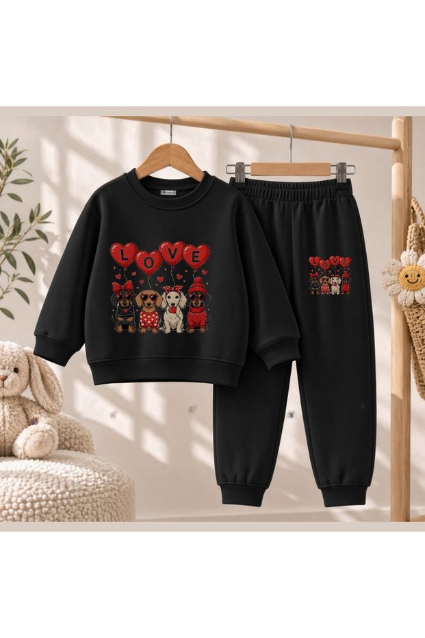 Team Sweatshirt Love Dog Printed Girls Boys Crew Neck