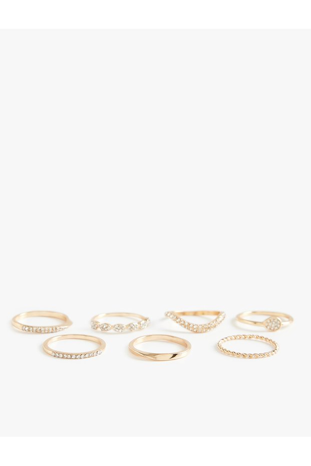 Stoned Steel Mixed 7-Piece Ring Set