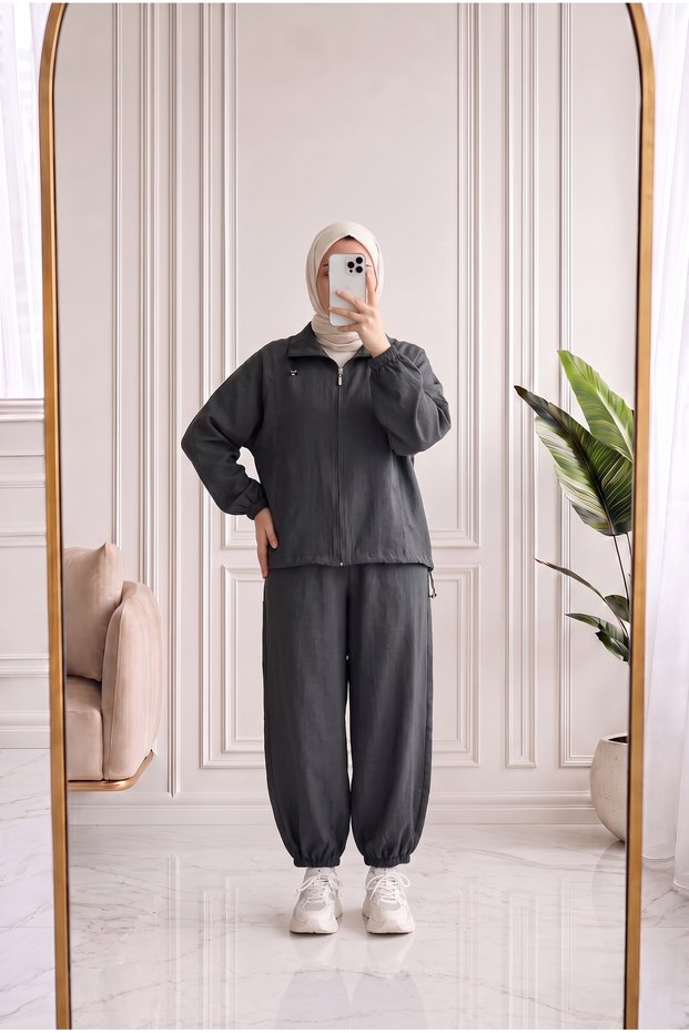 Arlina Collar Detailed Elastic Cuffed Trousers Suit-Nl1047 Anthracite
