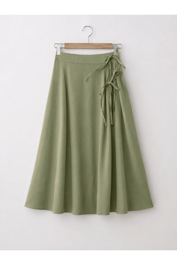 Double Breasted Double Tie Skirt - 2356 - Green